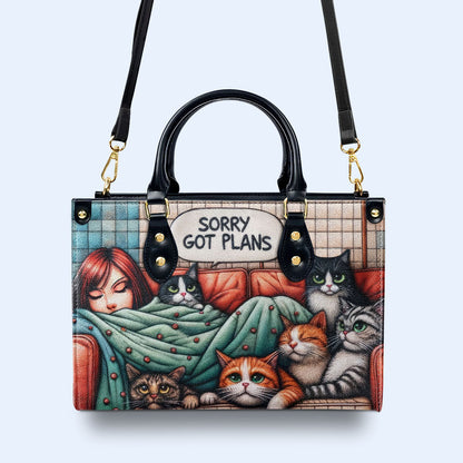 Sorry, Got Plans - Personalized Custom Leather Handbag For Cat Lovers - LL13