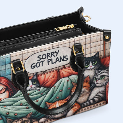 Sorry, Got Plans - Personalized Custom Leather Handbag For Cat Lovers - LL13