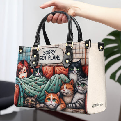 Sorry, Got Plans - Personalized Custom Leather Handbag For Cat Lovers - LL13