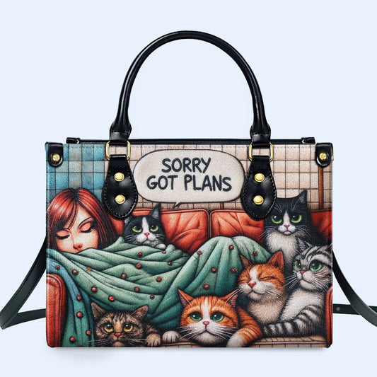Lo siento, tengo planes: bolso de cuero personalizado para amantes de los gatos - LL13