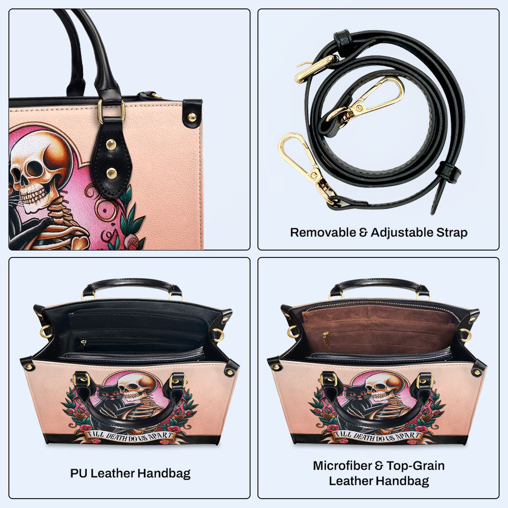 Jusqu'à ce que la mort nous sépare - Sac à main en cuir personnalisé pour les amoureux des chats - LL15