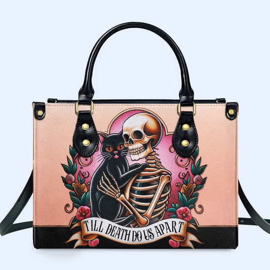 Hasta que la muerte nos separe: bolso de mano de cuero personalizado para amantes de los gatos - LL15