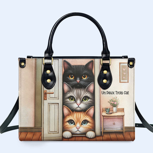 Un Deux Trois Cat - Bolso de mano de cuero personalizado para amantes de los gatos - LL17