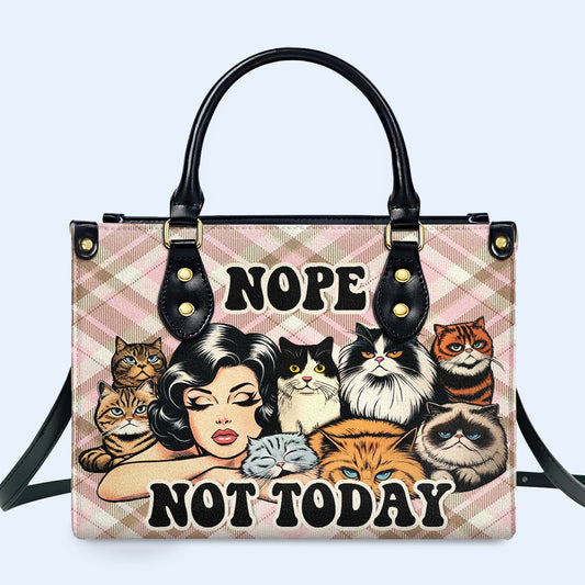 No, hoy no. Bolso de mano de cuero personalizado para amantes de los gatos - LL20