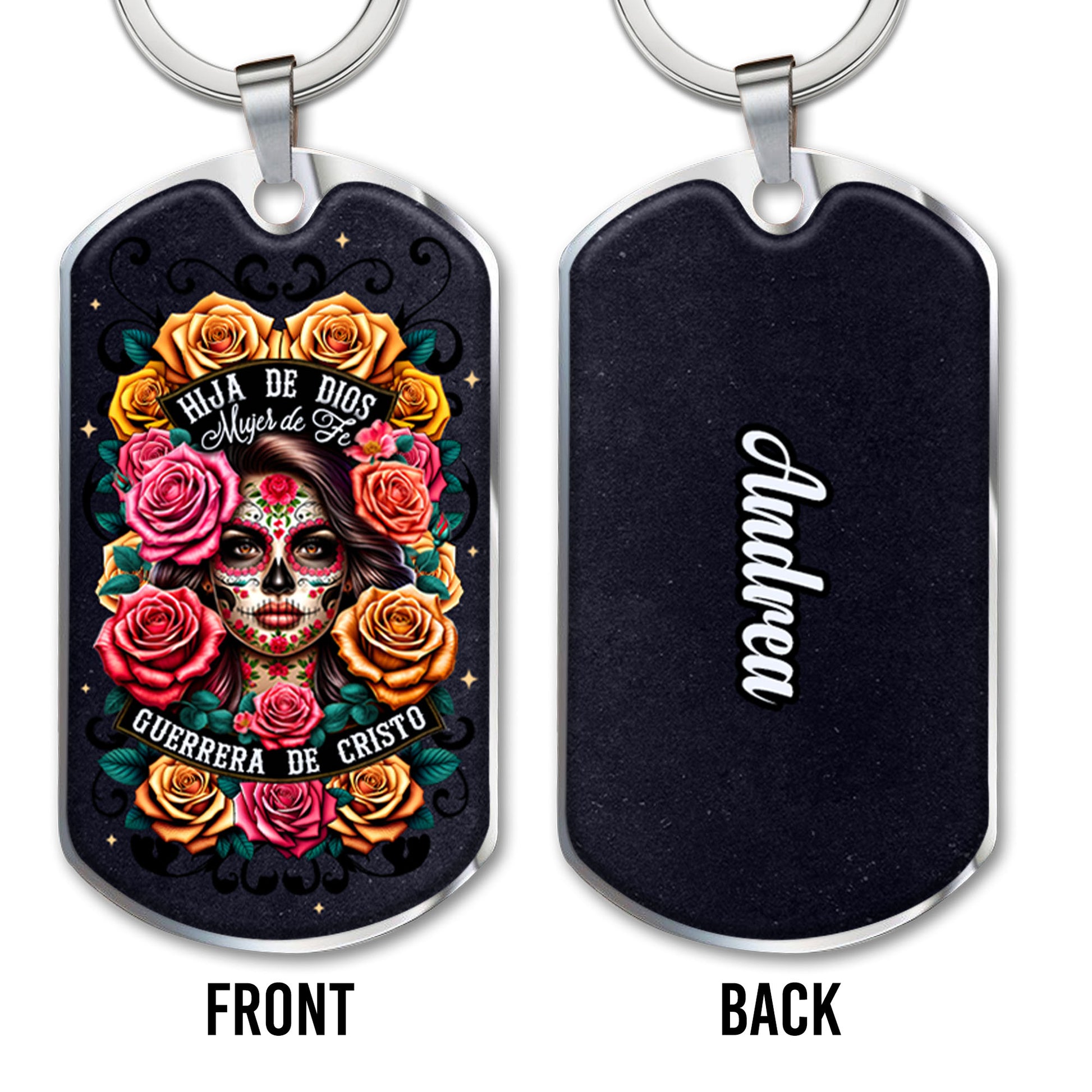 Daughter Of God Warrior Of Christ Keychain With Skull And Roses