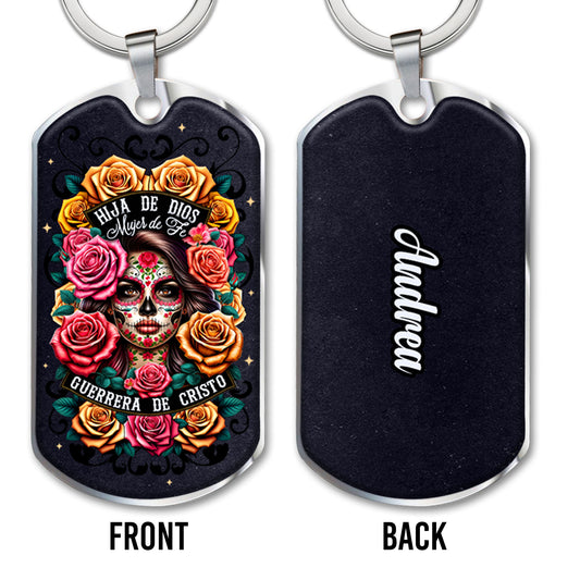 Daughter Of God Warrior Of Christ Keychain With Skull And Roses