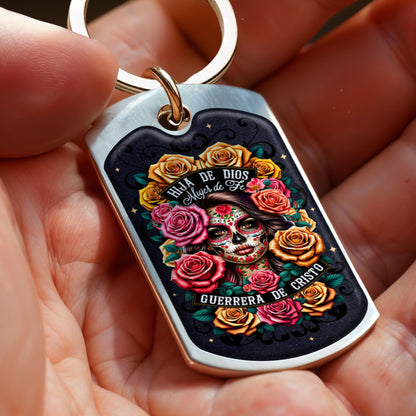 Daughter Of God Warrior Of Christ Keychain With Skull And Roses