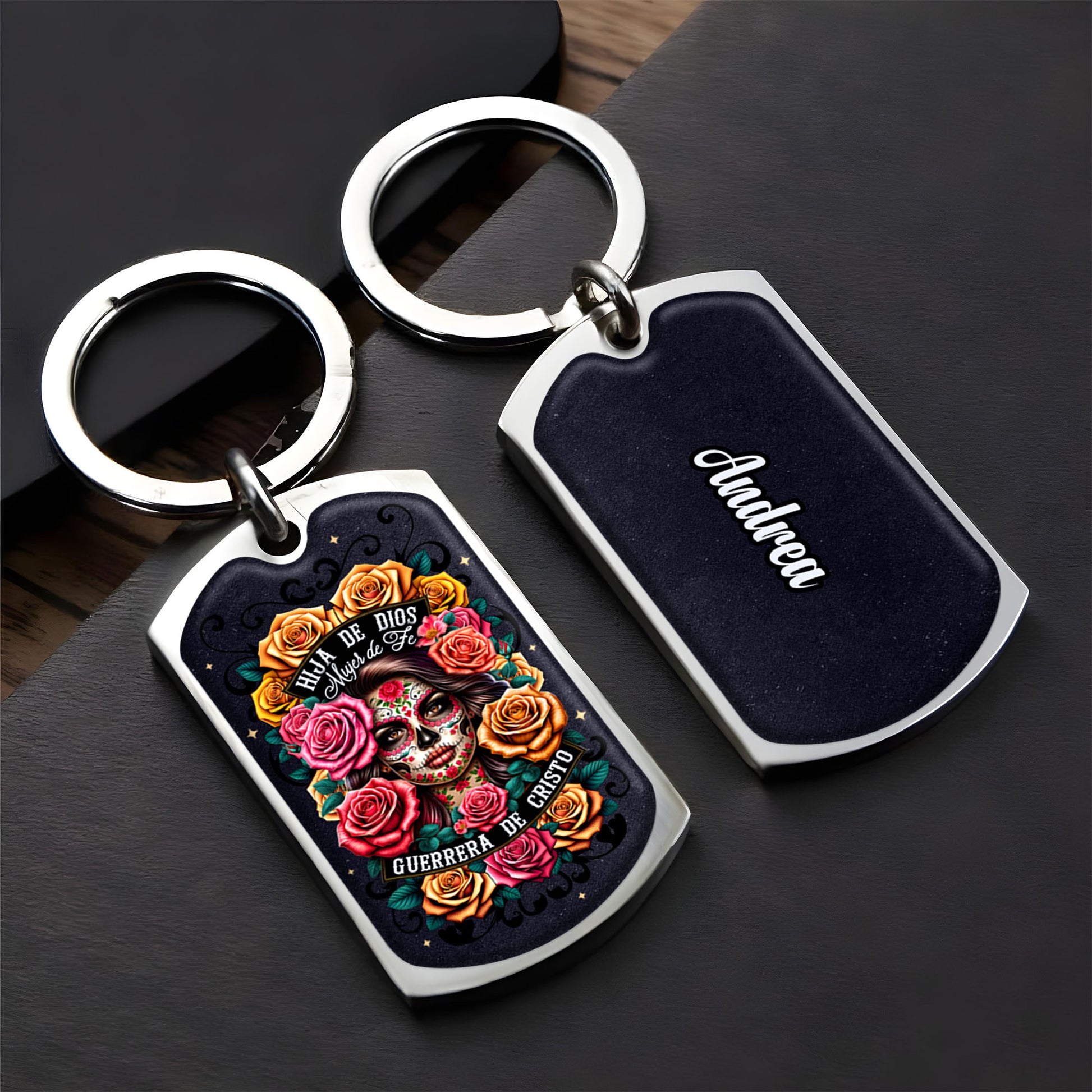 Daughter Of God Warrior Of Christ Keychain With Skull And Roses