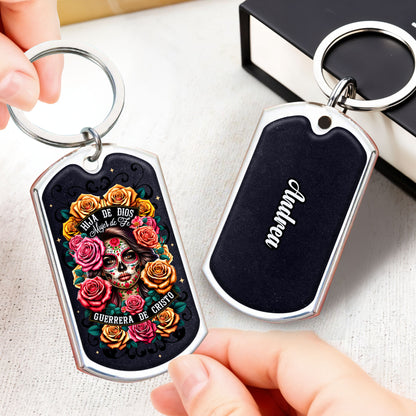 Daughter Of God Warrior Of Christ Keychain With Skull And Roses