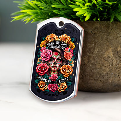 Daughter Of God Warrior Of Christ Keychain With Skull And Roses
