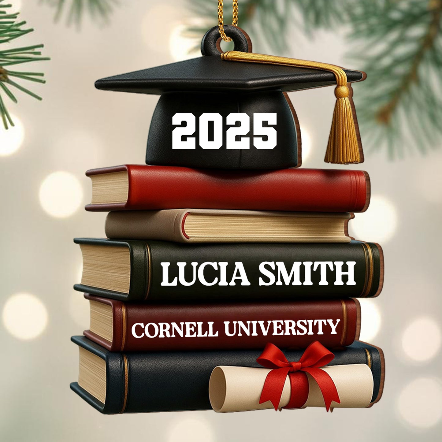 Celebrating Academic Excellence Books And Diploma - Personalized Custom Wood Ornament, Custom Shaped - GRAD333_WDO