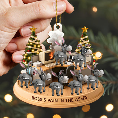 Boss's Pain In The Asses With Donkeys And Christmas Tree - Personalized Custom Wood Ornament, Custom Shaped - COL046_WDO