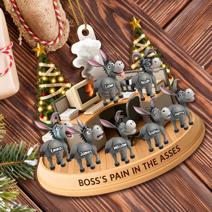 Boss's Pain In The Asses With Donkeys And Christmas Tree - Personalized Custom Wood Ornament, Custom Shaped - COL046_WDO