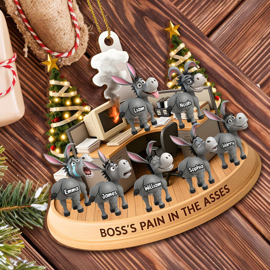 Boss's Pain In The Asses With Donkeys And Christmas Tree - Personalized Custom Wood Ornament, Custom Shaped - COL046_WDO
