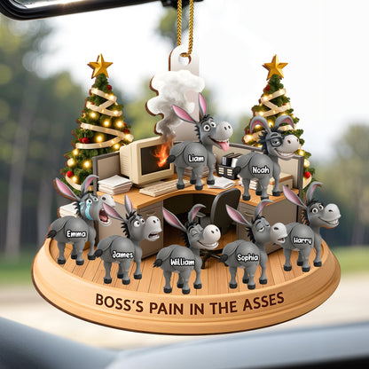 Boss's Pain In The Asses With Donkeys And Christmas Tree - Personalized Custom Wood Ornament, Custom Shaped - COL046_WDO