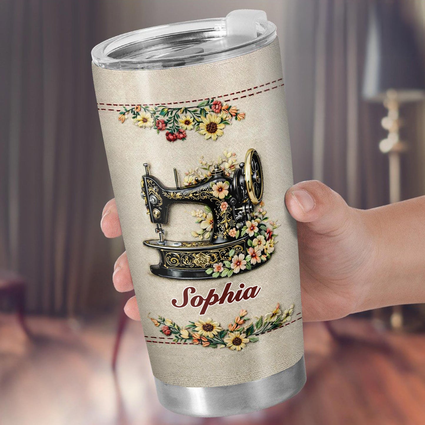 I Sew A Piece Of My Heart Into Every Quilt Floral Sewing Machine - Personalized Custom Stainless Steel Tumbler 20oz 30oz - JBS144_TB