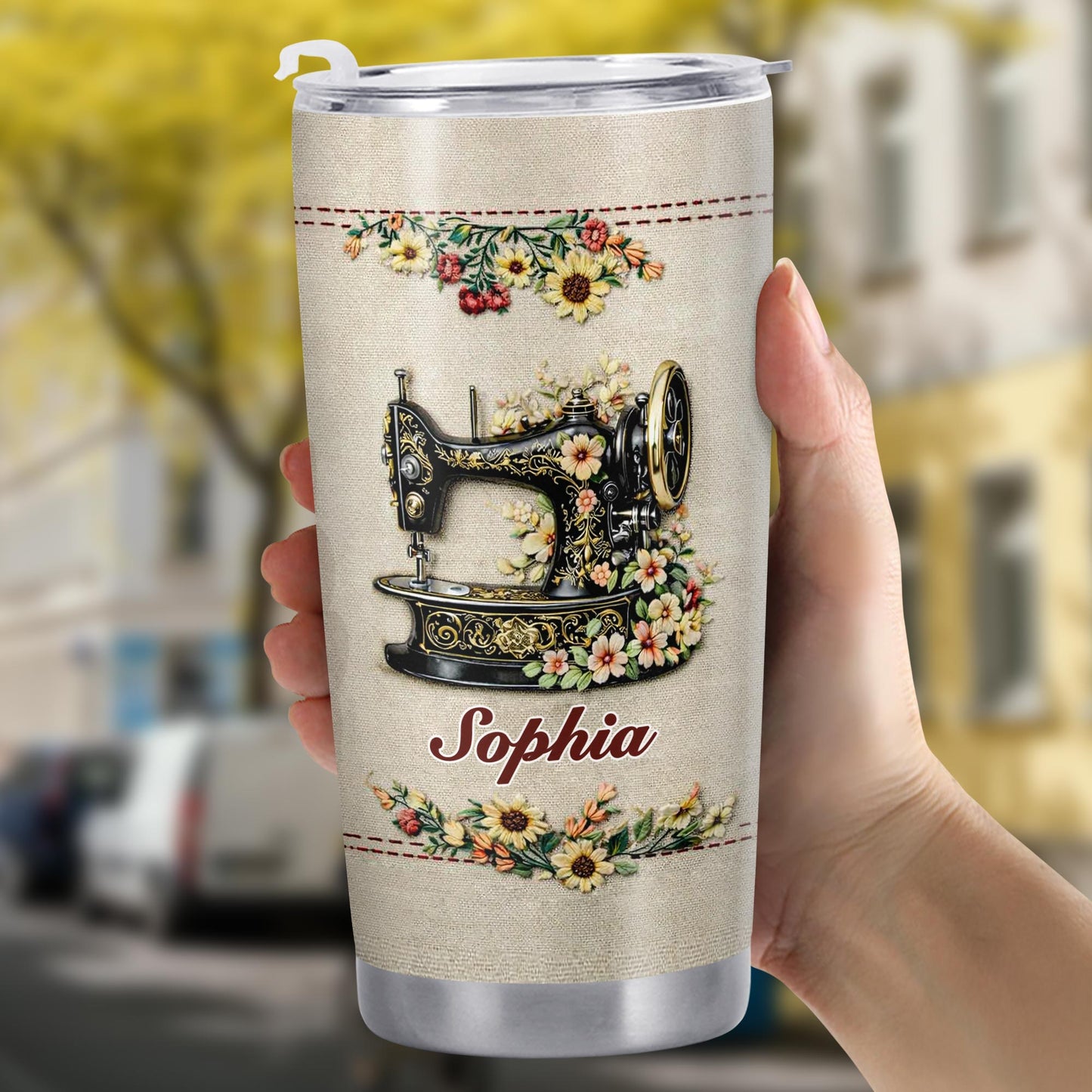 I Sew A Piece Of My Heart Into Every Quilt Floral Sewing Machine - Personalized Custom Stainless Steel Tumbler 20oz 30oz - JBS144_TB