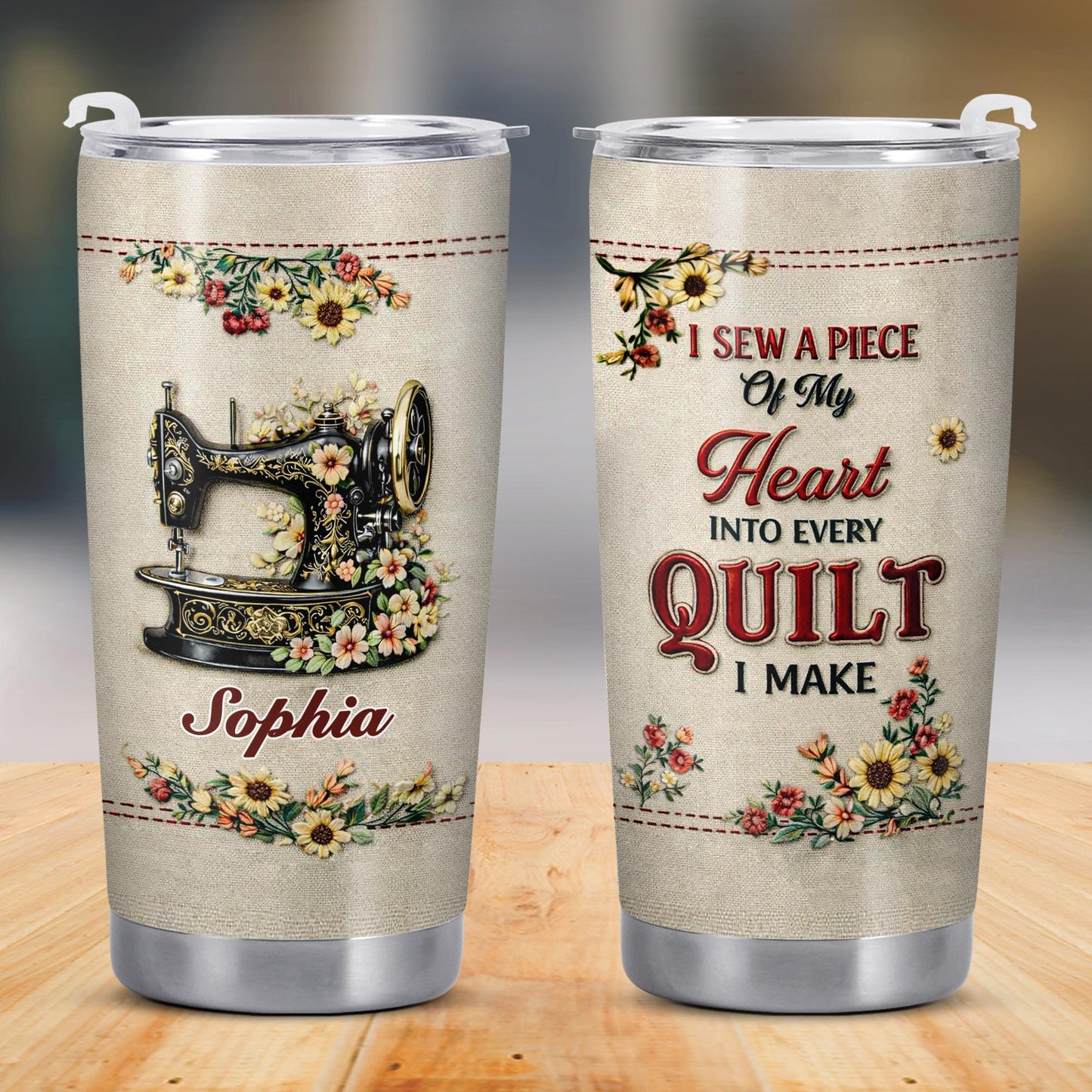 I Sew A Piece Of My Heart Into Every Quilt Floral Sewing Machine - Personalized Custom Stainless Steel Tumbler 20oz 30oz - JBS144_TB