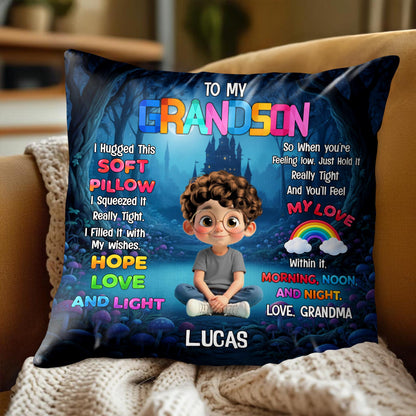 To My Granddaughter I Hugged This Soft Pillow With Boy And Castle - Personalized Custom Pillow, Insert Included - GDT582_PLW