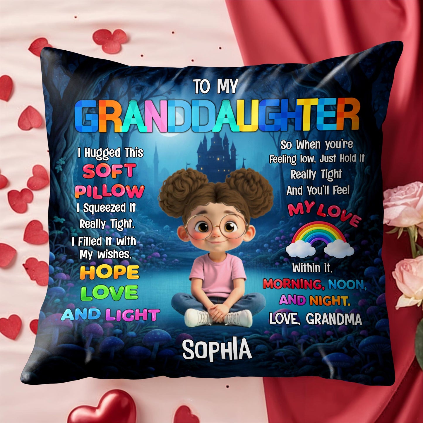 To My Granddaughter I Hugged This Soft Pillow With Boy And Castle - Personalized Custom Pillow, Insert Included - GDT582_PLW