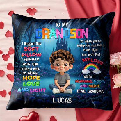 To My Granddaughter I Hugged This Soft Pillow With Boy And Castle - Personalized Custom Pillow, Insert Included - GDT582_PLW