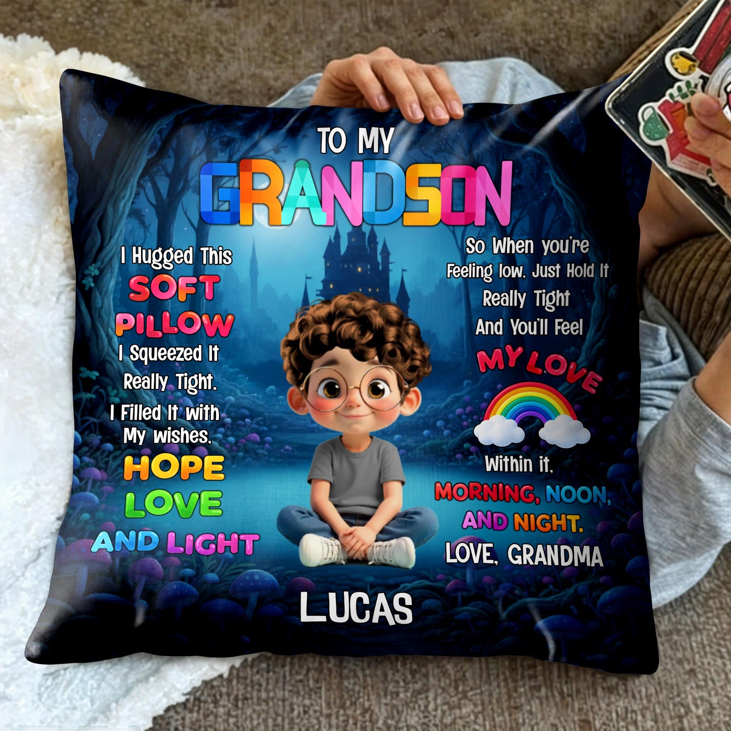 To My Granddaughter I Hugged This Soft Pillow With Boy And Castle - Personalized Custom Pillow, Insert Included - GDT582_PLW