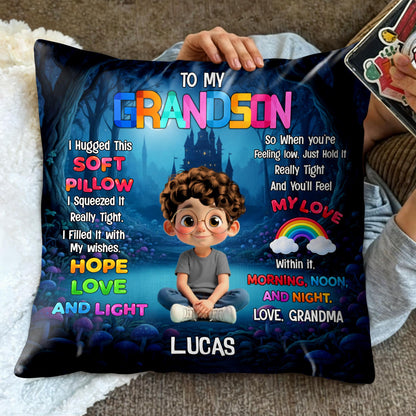 To My Granddaughter I Hugged This Soft Pillow With Boy And Castle - Personalized Custom Pillow, Insert Included - GDT582_PLW