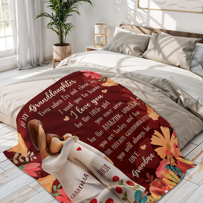 To My Granddaughter, Love From Grandma With Roses - Personalized Custom Blanket - GDT590_BLK