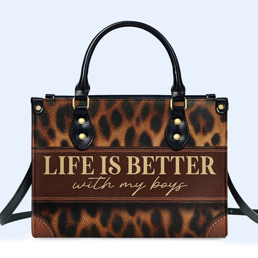 La vida es mejor con mis hijos - Bolso de mano de cuero personalizado - MM30