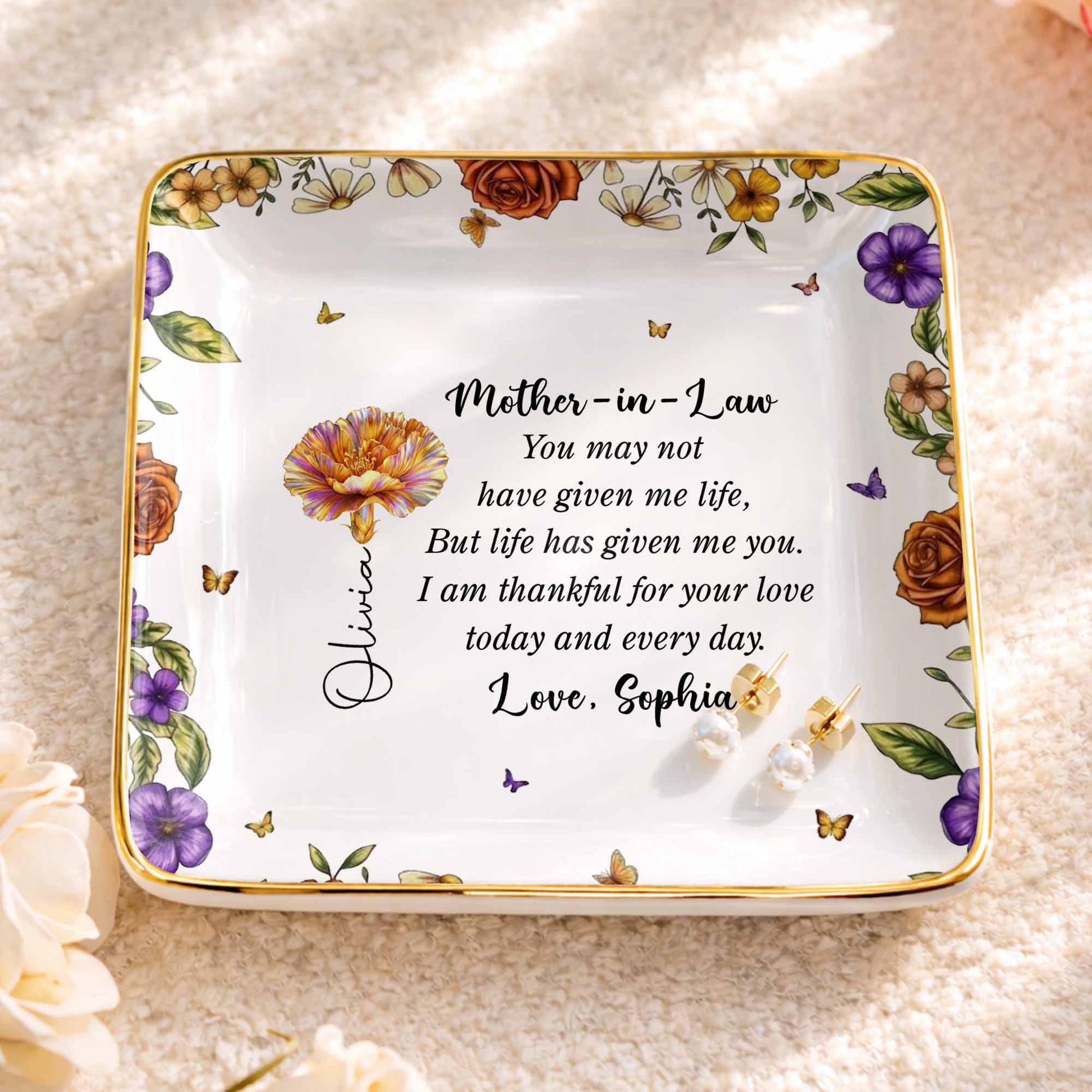 Thankful For Your Love Mother-In-Law, Flowers And Butterflies