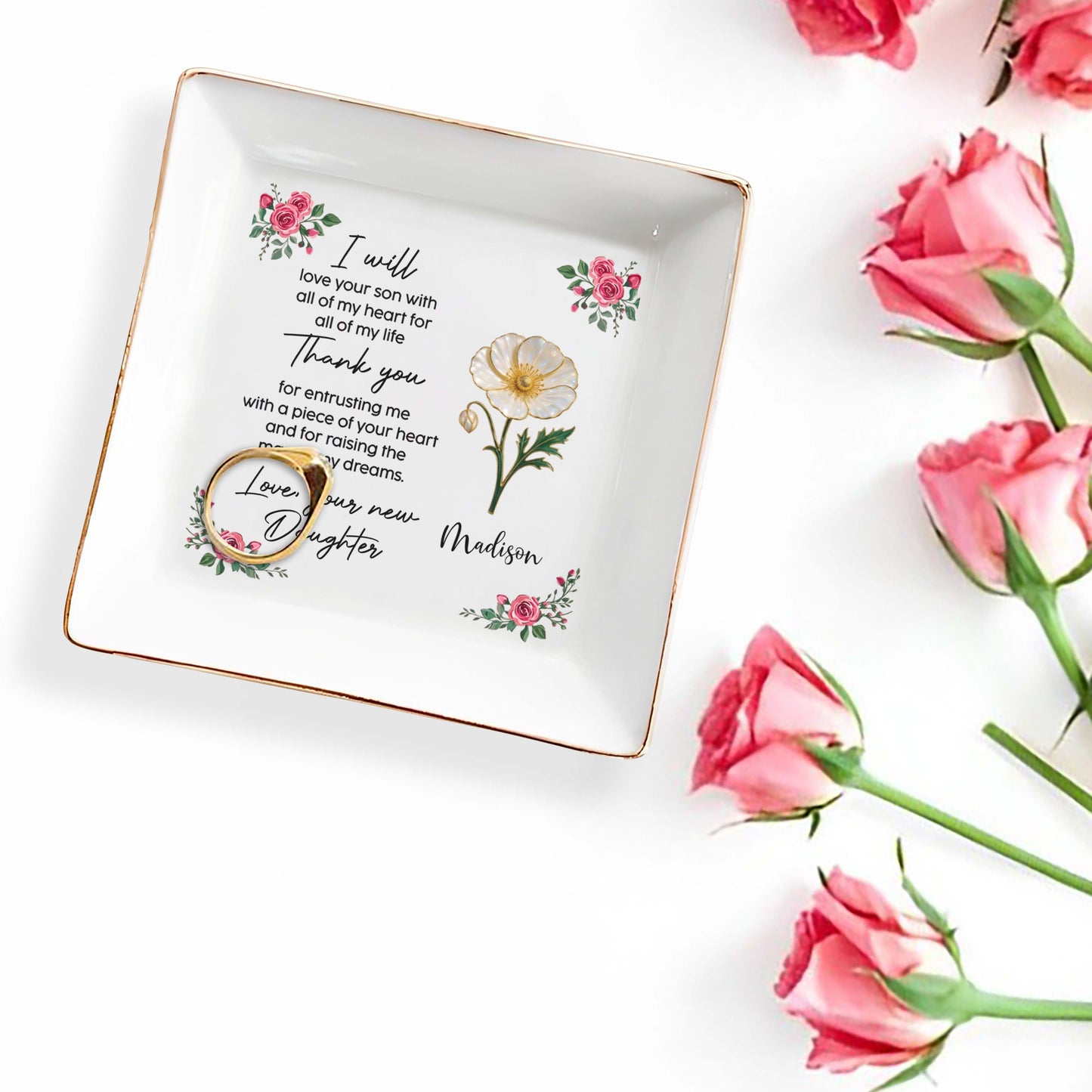 Love your son with all my heart, Roses Ceramic Dish