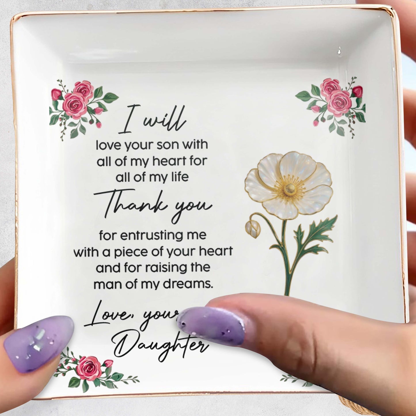 Love your son with all my heart, Roses Ceramic Dish