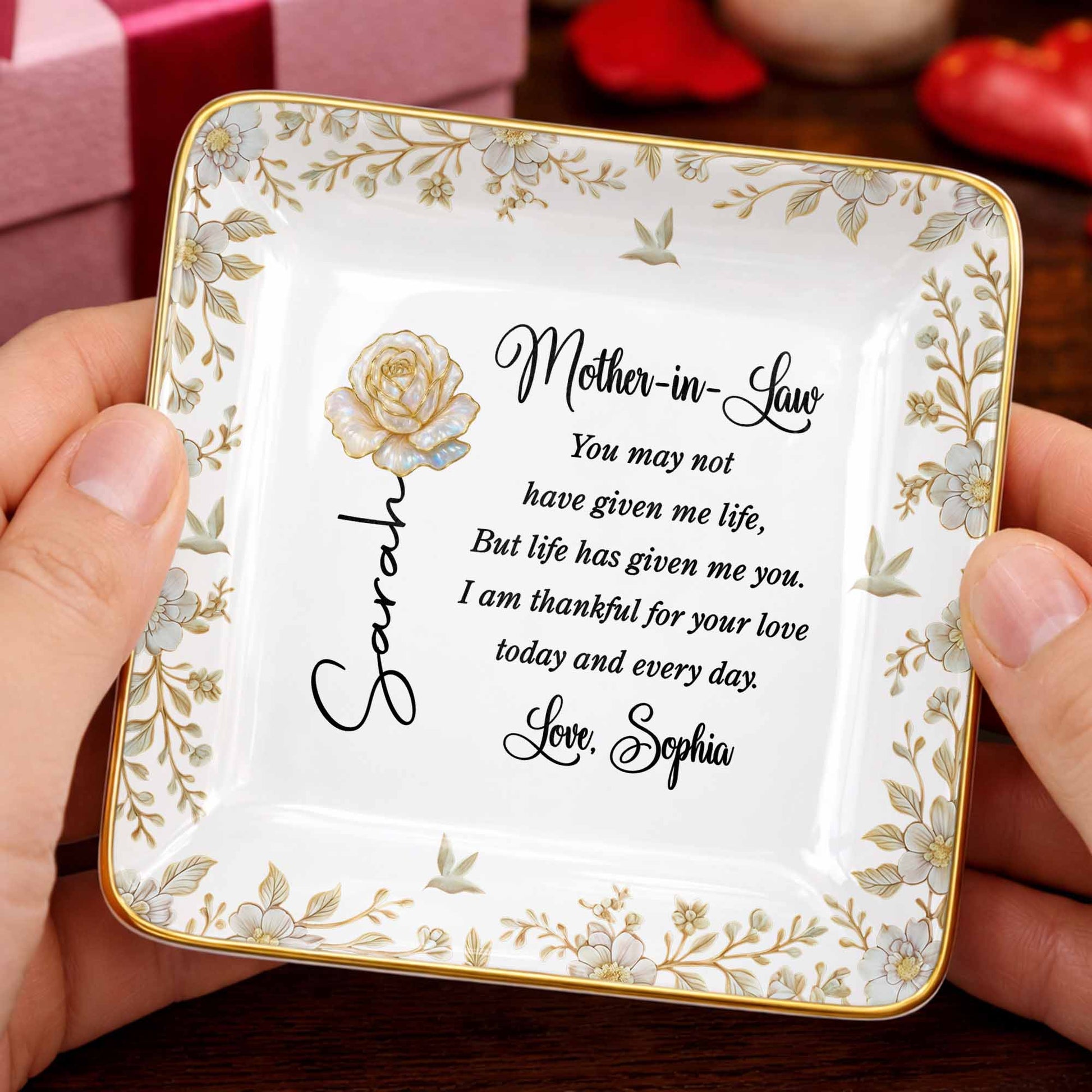 Mother In Law You May Not Have Given Me Life Flower And Bird Jewelry Dish