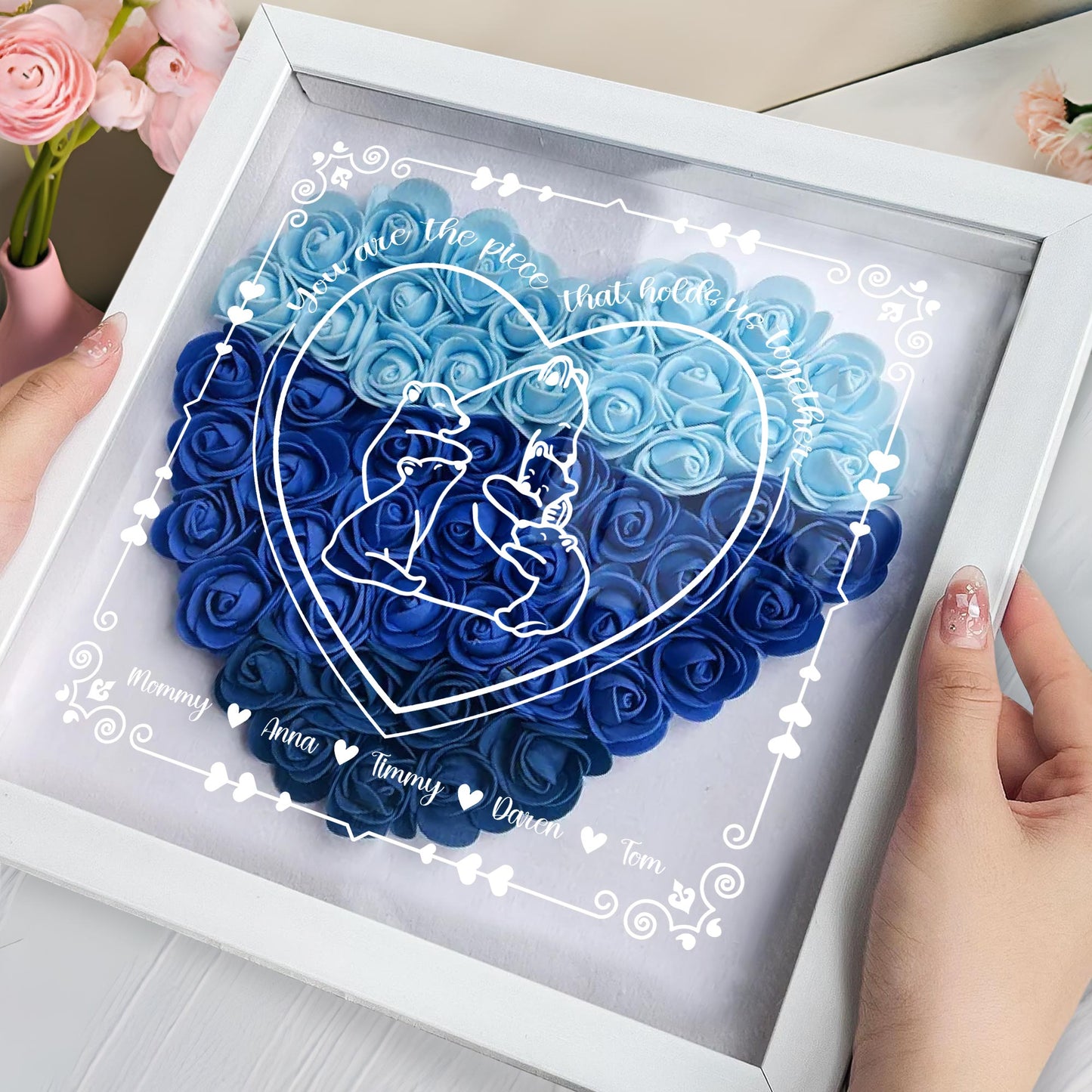 You Are The Piece That Holds Us Together, Heart and Bears - Personalized Flower Shadow Box - MOM012_HESHA