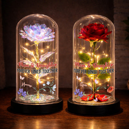Mom & Daughter Forever Linked Together With Roses - Personalized Everlasting Rose Dome Lamp - MOM025_RLAMP