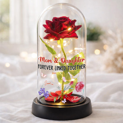 Mom & Daughter Forever Linked Together With Roses - Personalized Everlasting Rose Dome Lamp - MOM025_RLAMP