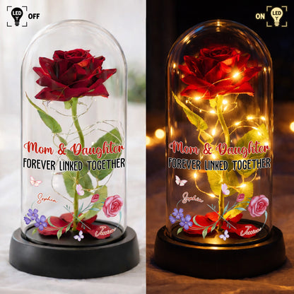Mom & Daughter Forever Linked Together With Roses - Personalized Everlasting Rose Dome Lamp - MOM025_RLAMP