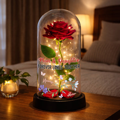 Mom & Daughter Forever Linked Together With Roses - Personalized Everlasting Rose Dome Lamp - MOM025_RLAMP
