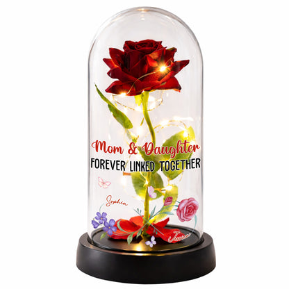 Mom & Daughter Forever Linked Together With Roses - Personalized Everlasting Rose Dome Lamp - MOM025_RLAMP
