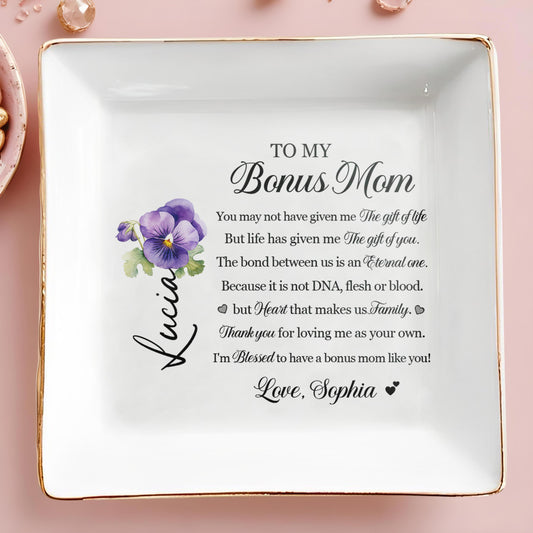 To My Bonus Mom, Eternal Bond, Blessed To Have You - Personalized Custom Jewelry Dish - MOM027_SCRD