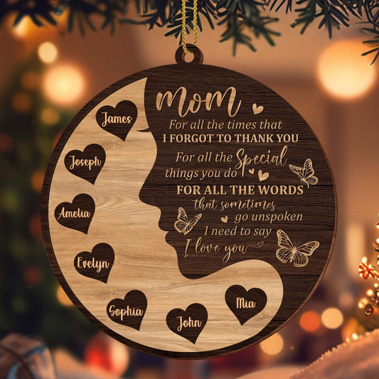 Love And Thanks Mom Wooden Ornament With Hearts And Butterflies