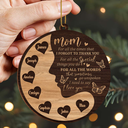 Love And Thanks Mom Wooden Ornament With Hearts And Butterflies