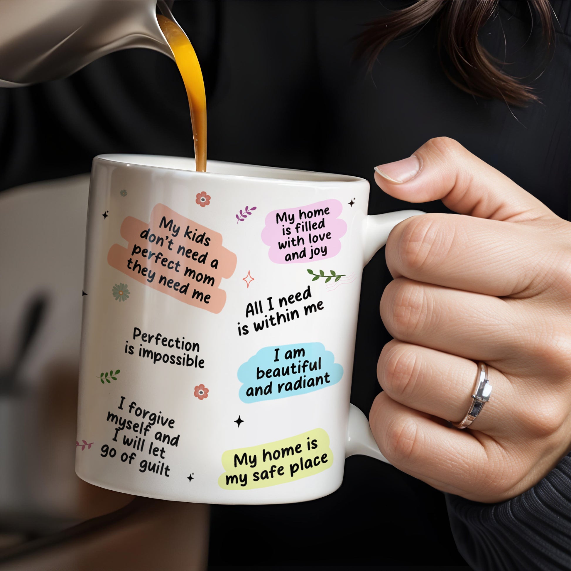 Mom's Self Love Mug With Inspiring Quotes And Floral Design