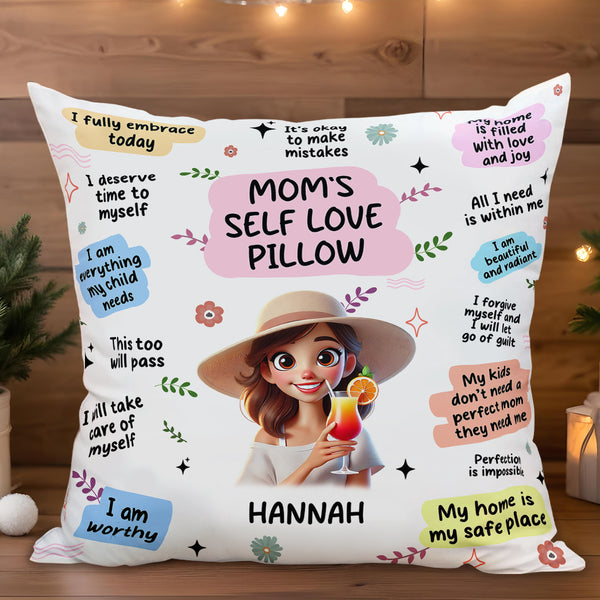Mom's Self Love Pillow With Flowers And Cocktail