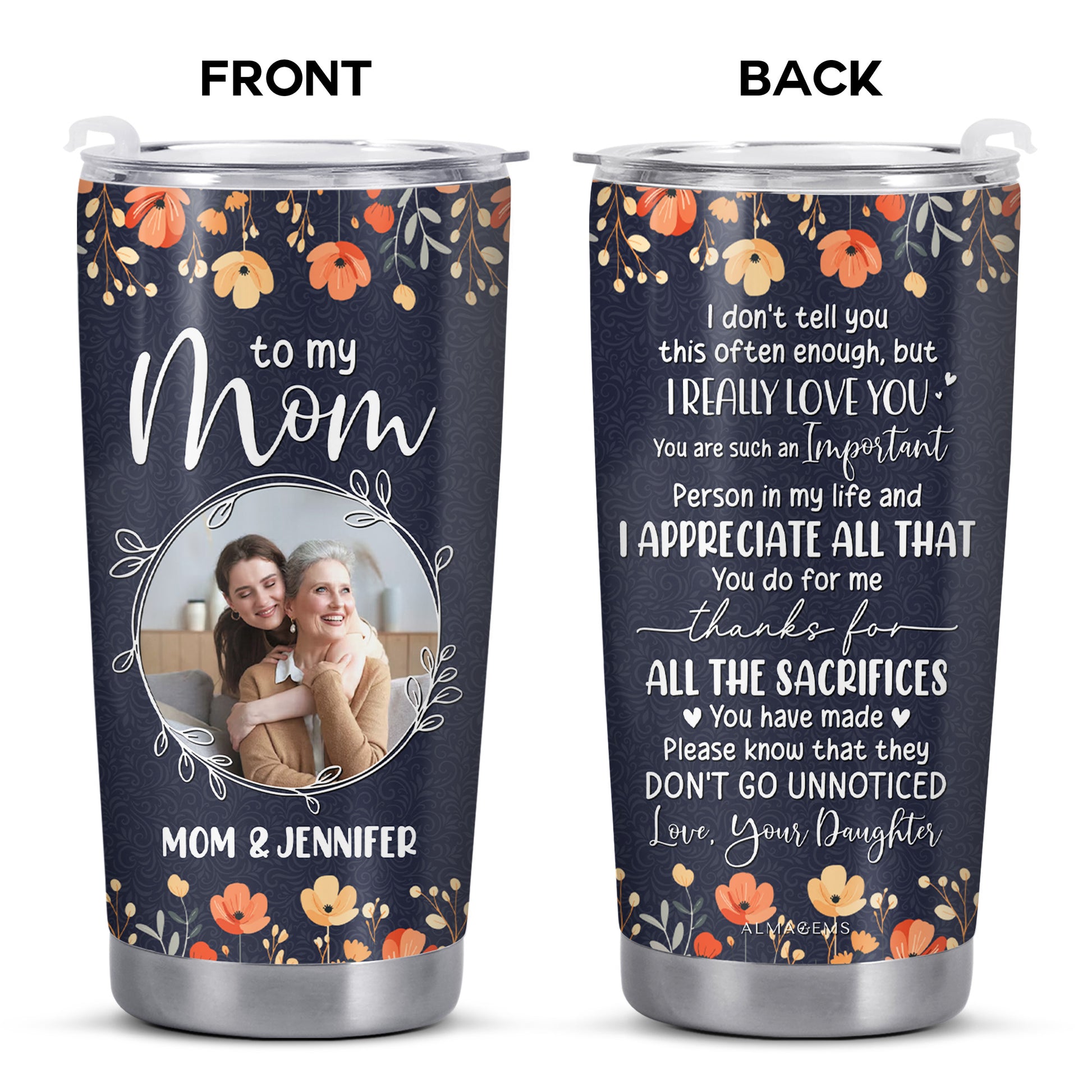 Appreciation For Mom Floral Tumbler Design