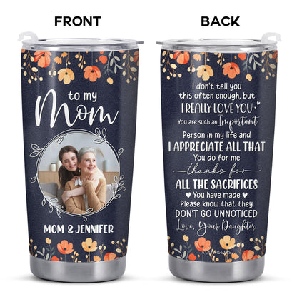 Appreciation For Mom Floral Tumbler Design