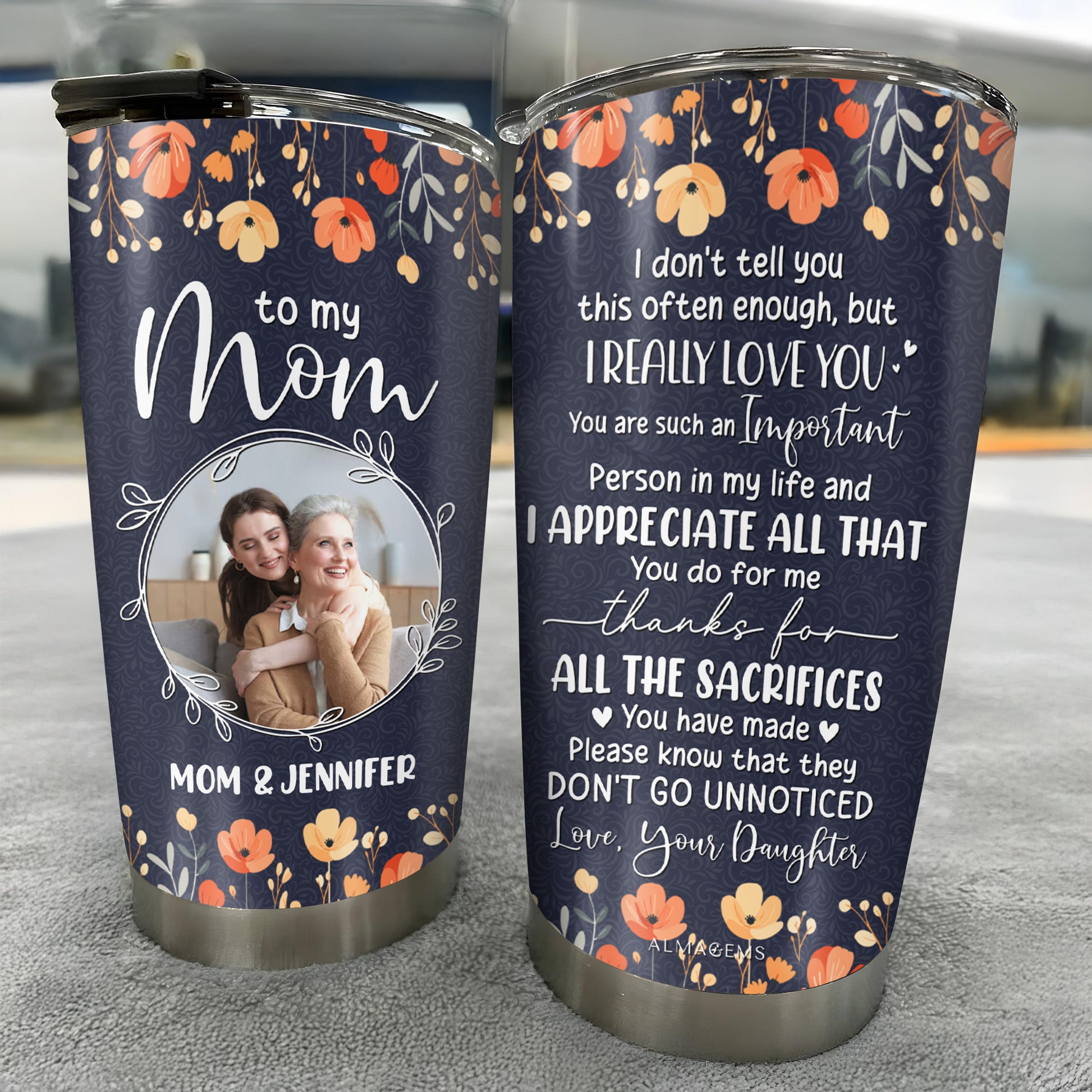 Appreciation For Mom Floral Tumbler Design