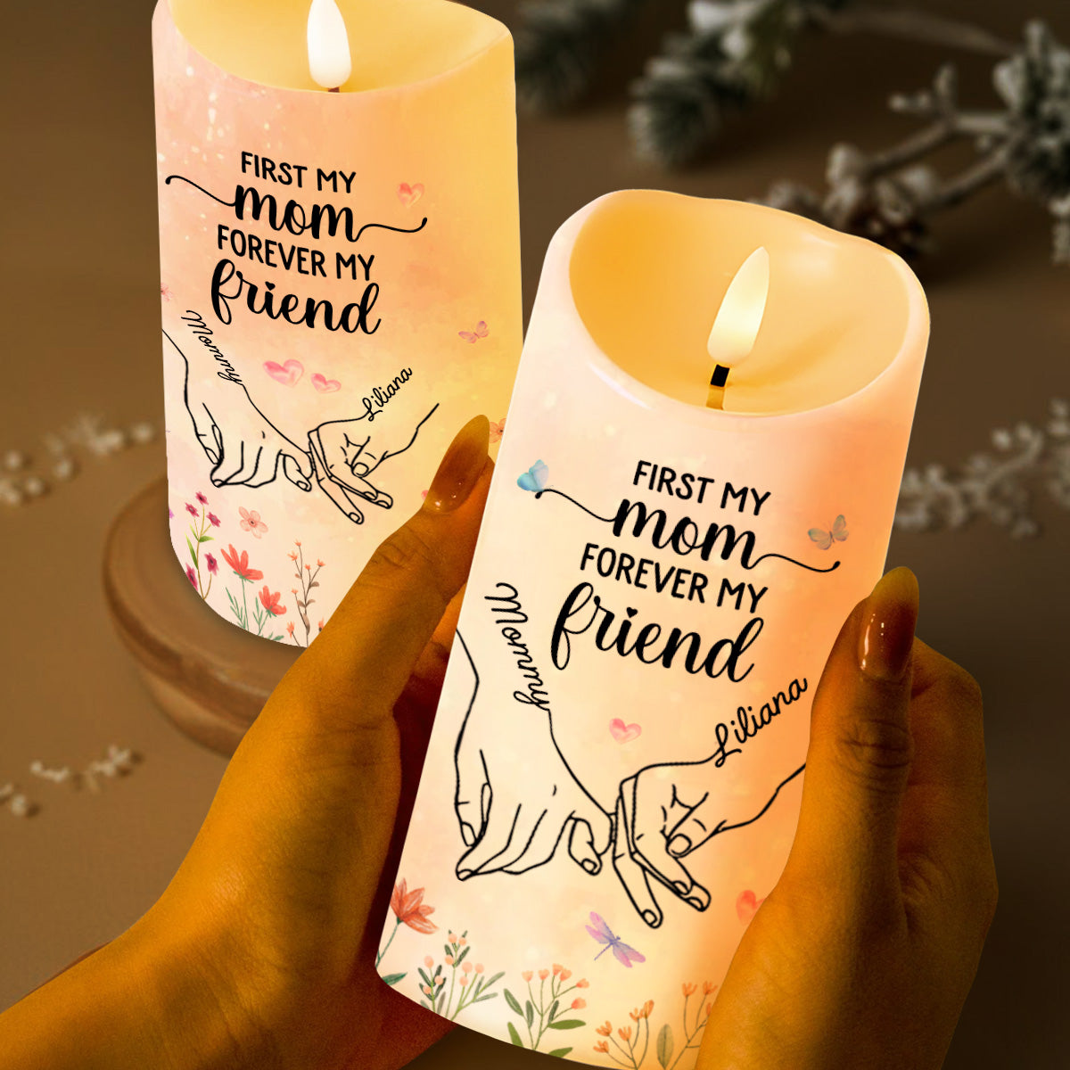 First My Mom Forever My Friend With Hands And Flowers