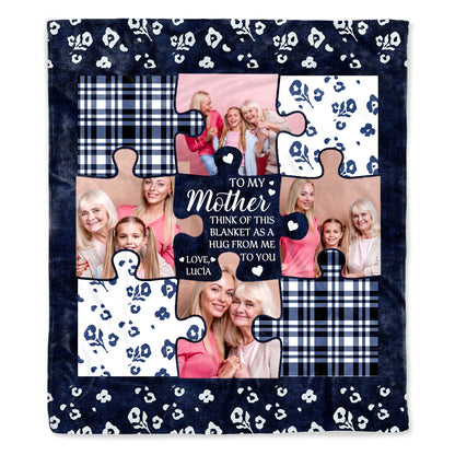Mother's Hug Puzzle Pieces And Hearts Blanket