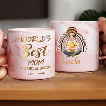 World's Best Mom Marble Mug Featuring a Cartoon Woman